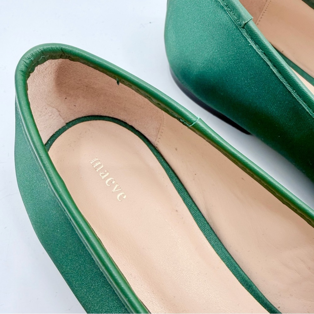 MAEVE BY ANTHRO Satin Square Toe Ballet Flats Emerald Green - Picture 4 of 9